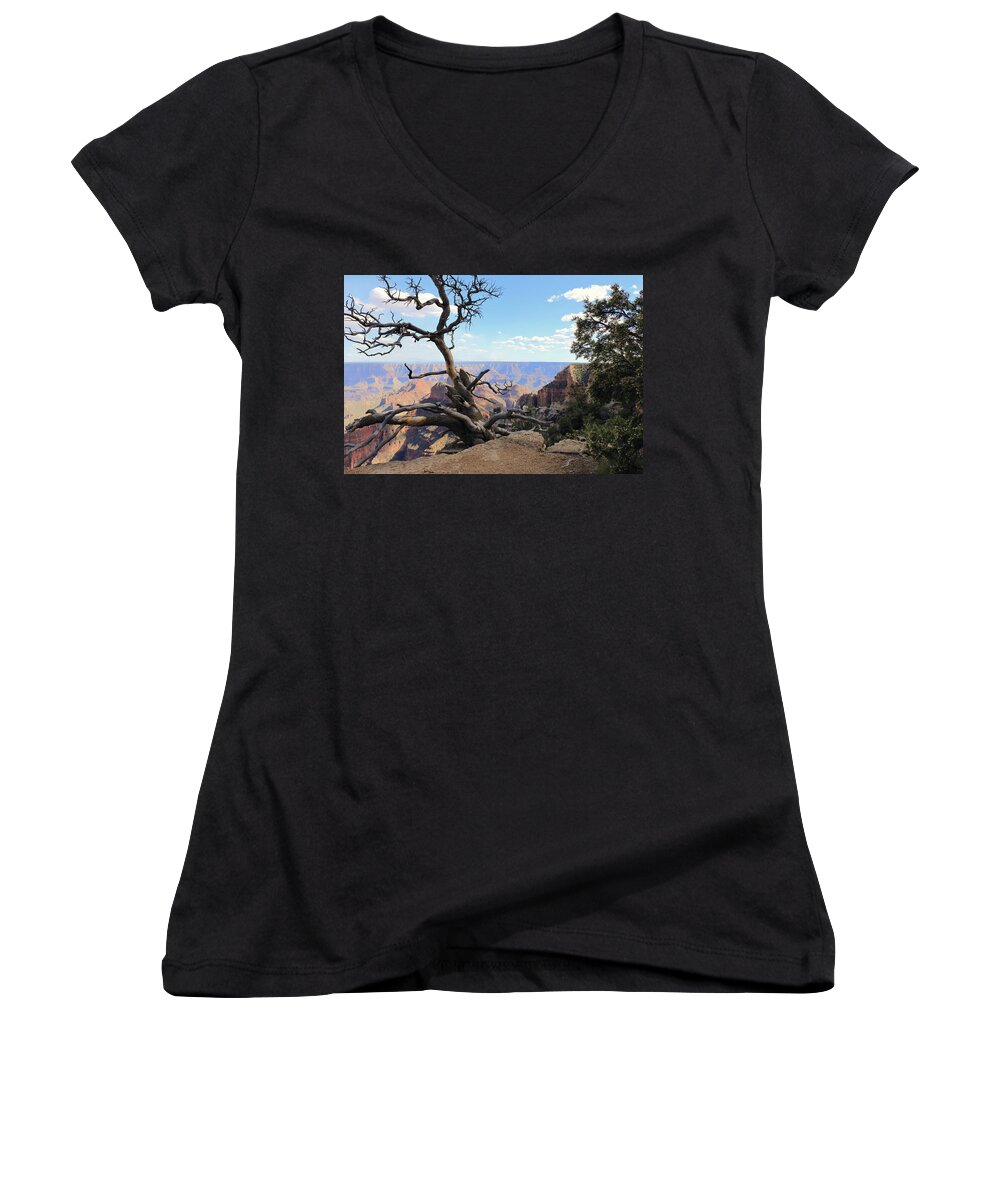 Dead Tree Women's V-Neck featuring the photograph The Canyon's Edge by David Diaz