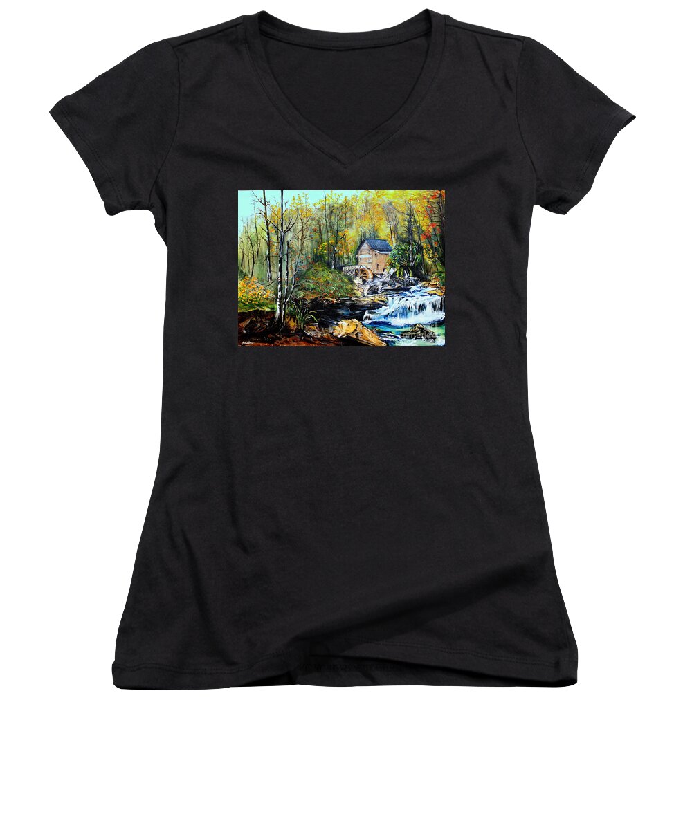 Creek Women's V-Neck featuring the painting Glade Creek by Farzali Babekhan