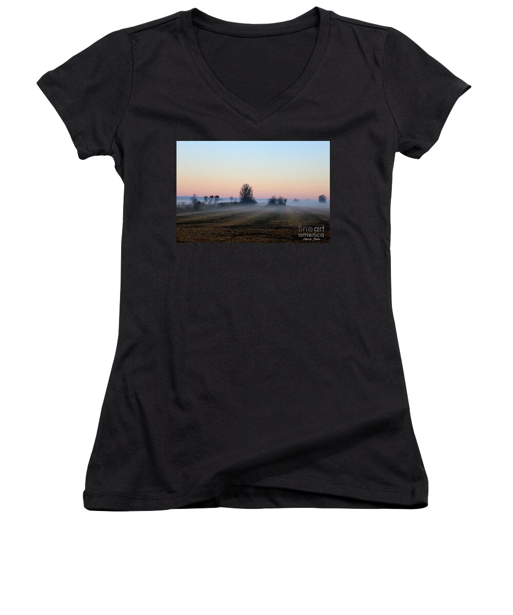 Morning Women's V-Neck featuring the photograph The Fog by Elfriede Fulda