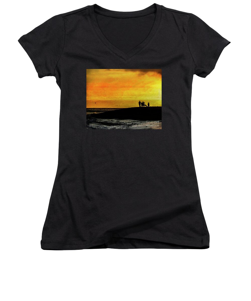 Cards Women's V-Neck featuring the digital art The Golden Hour II by Rhonda Strickland