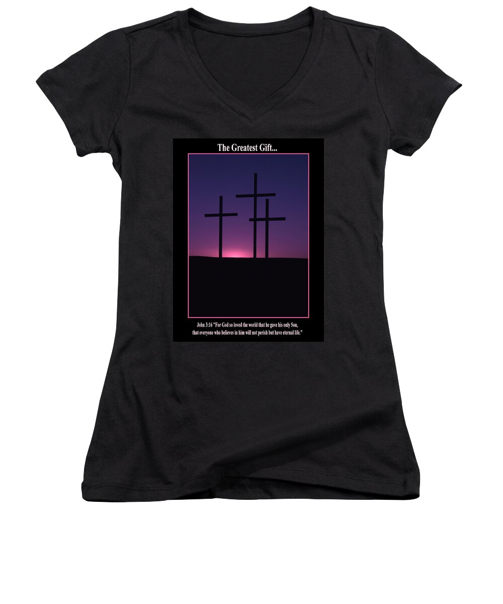 Cross Women's V-Neck featuring the photograph The Greatest Gift by Michael Dawson