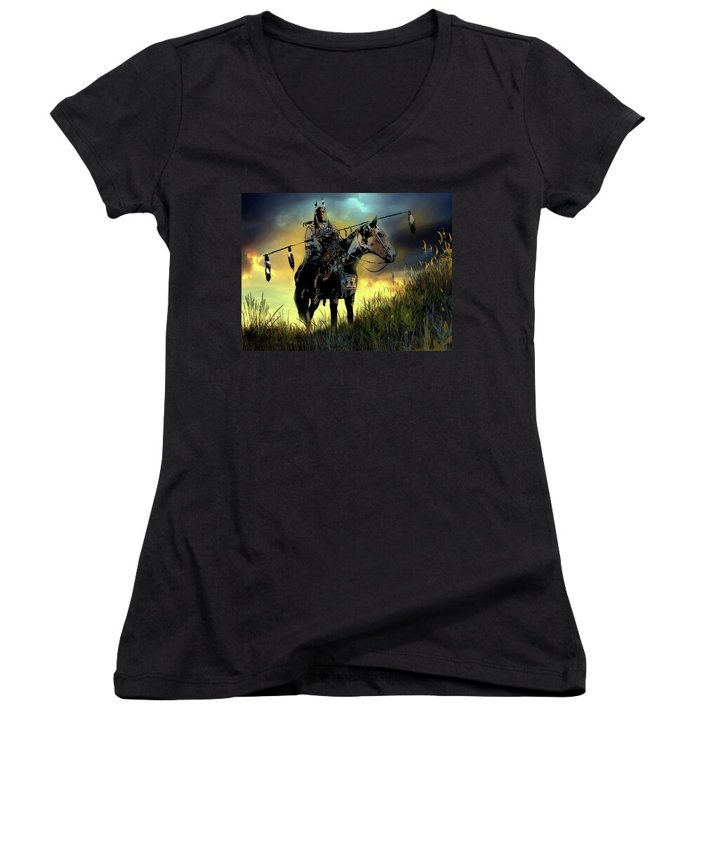 Native Americans Women's V-Neck featuring the painting The Last Ride by Paul Sachtleben