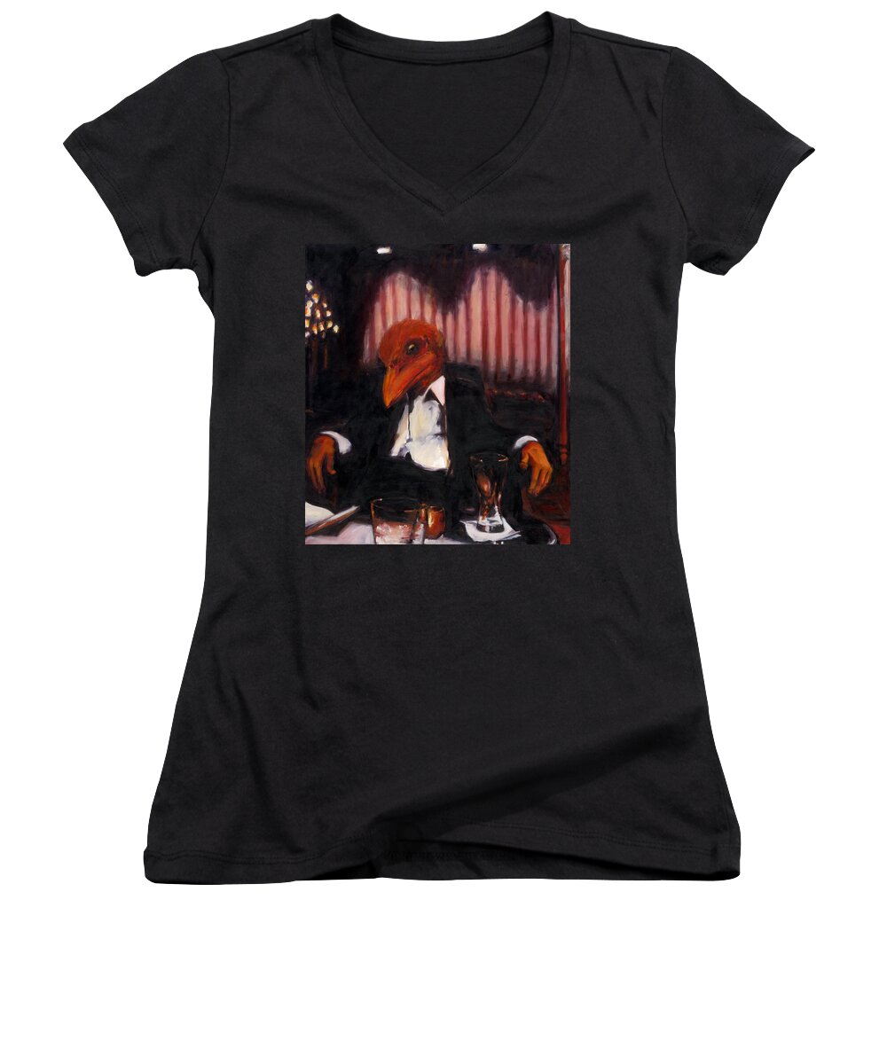 Rob Reeves Women's V-Neck featuring the painting The Numbers Man by Robert Reeves
