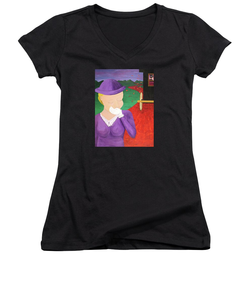 Landscape Women's V-Neck featuring the painting The One That Got Away by Thomas Blood