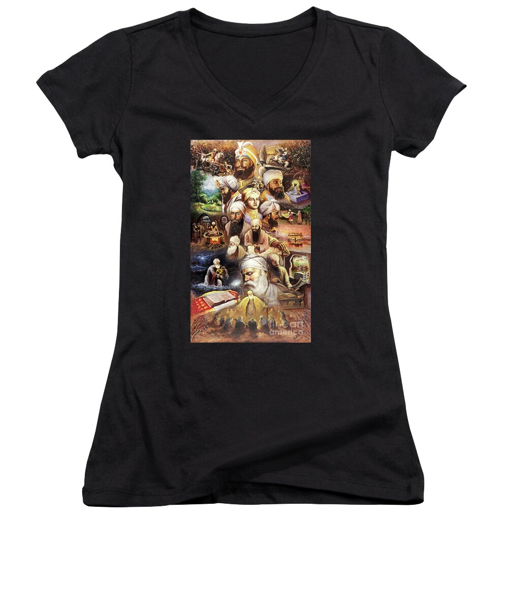 Sikhism Women's V-Neck featuring the painting The Path by Art of Raman