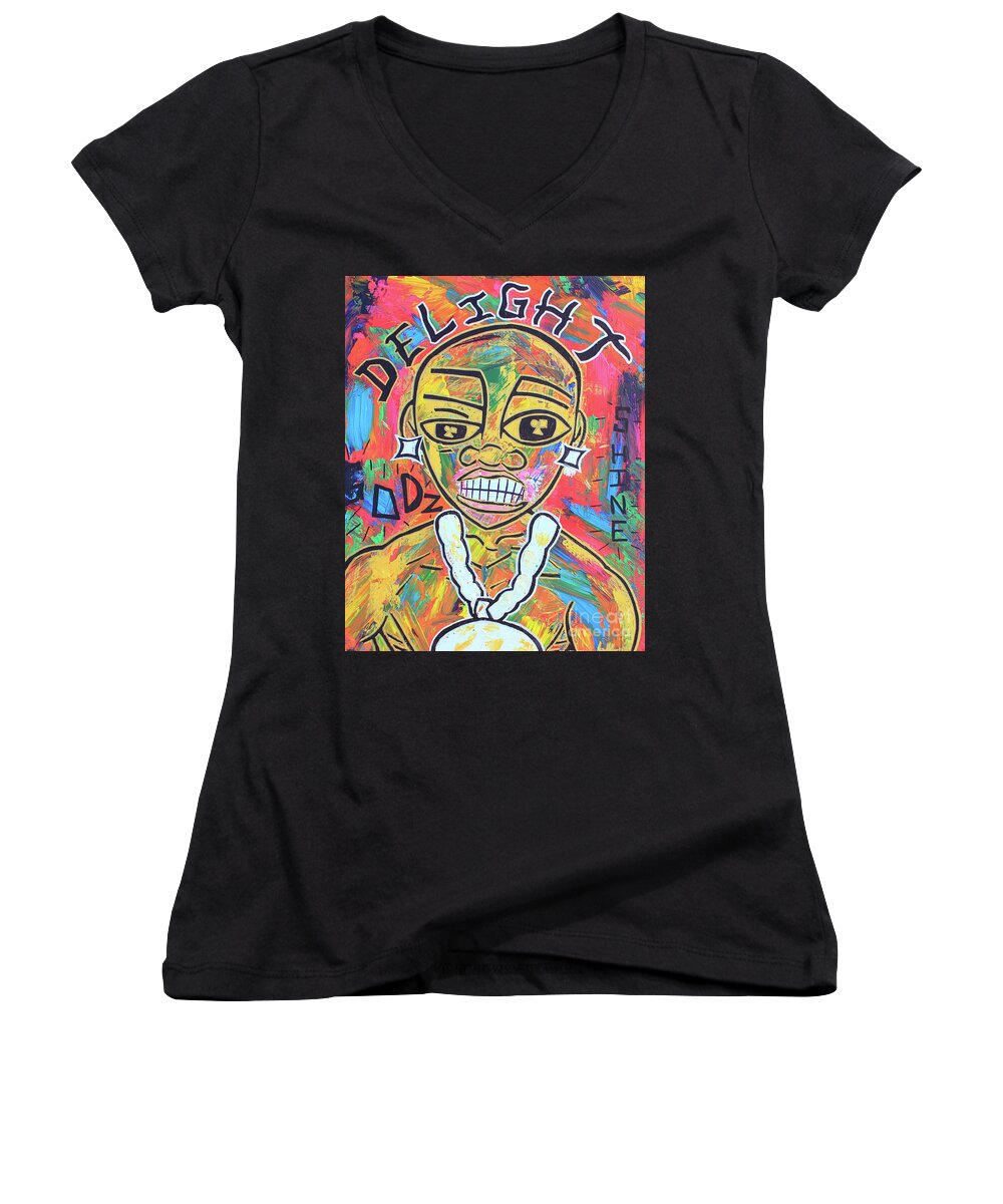Painting - Acrylic Women's V-Neck featuring the painting The Rappers Delight by Odalo Wasikhongo