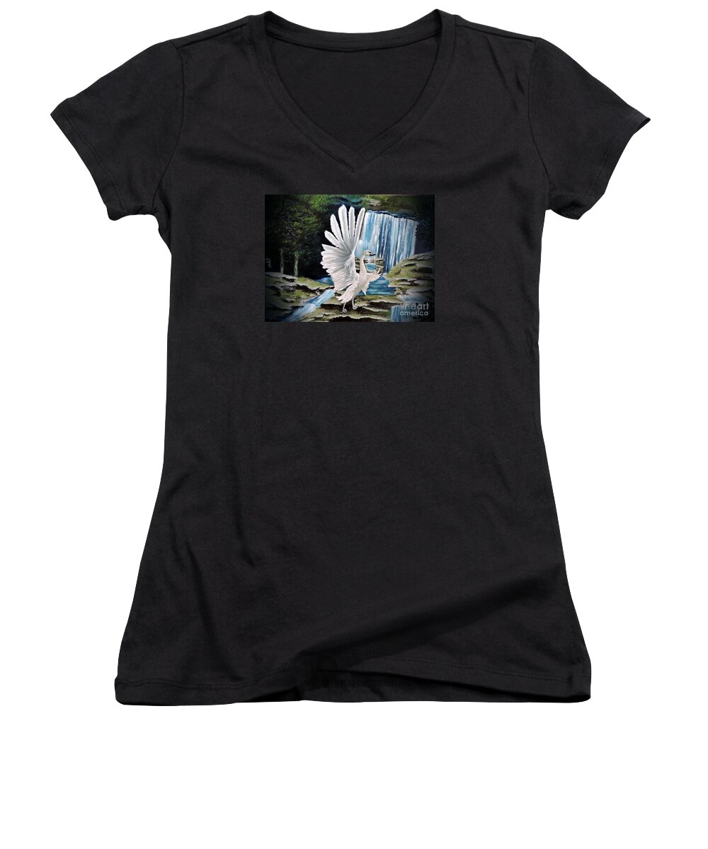 Blues Women's V-Neck featuring the painting The Swan by Dianna Lewis