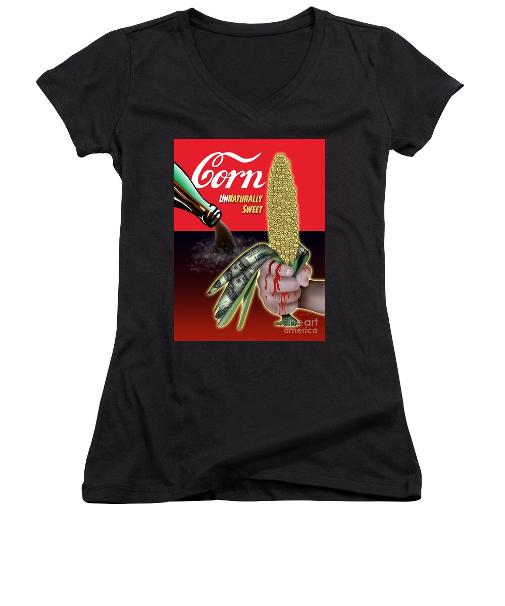 Corn Women's V-Neck featuring the digital art The Sweet Taste of Death by Timothy Lowry
