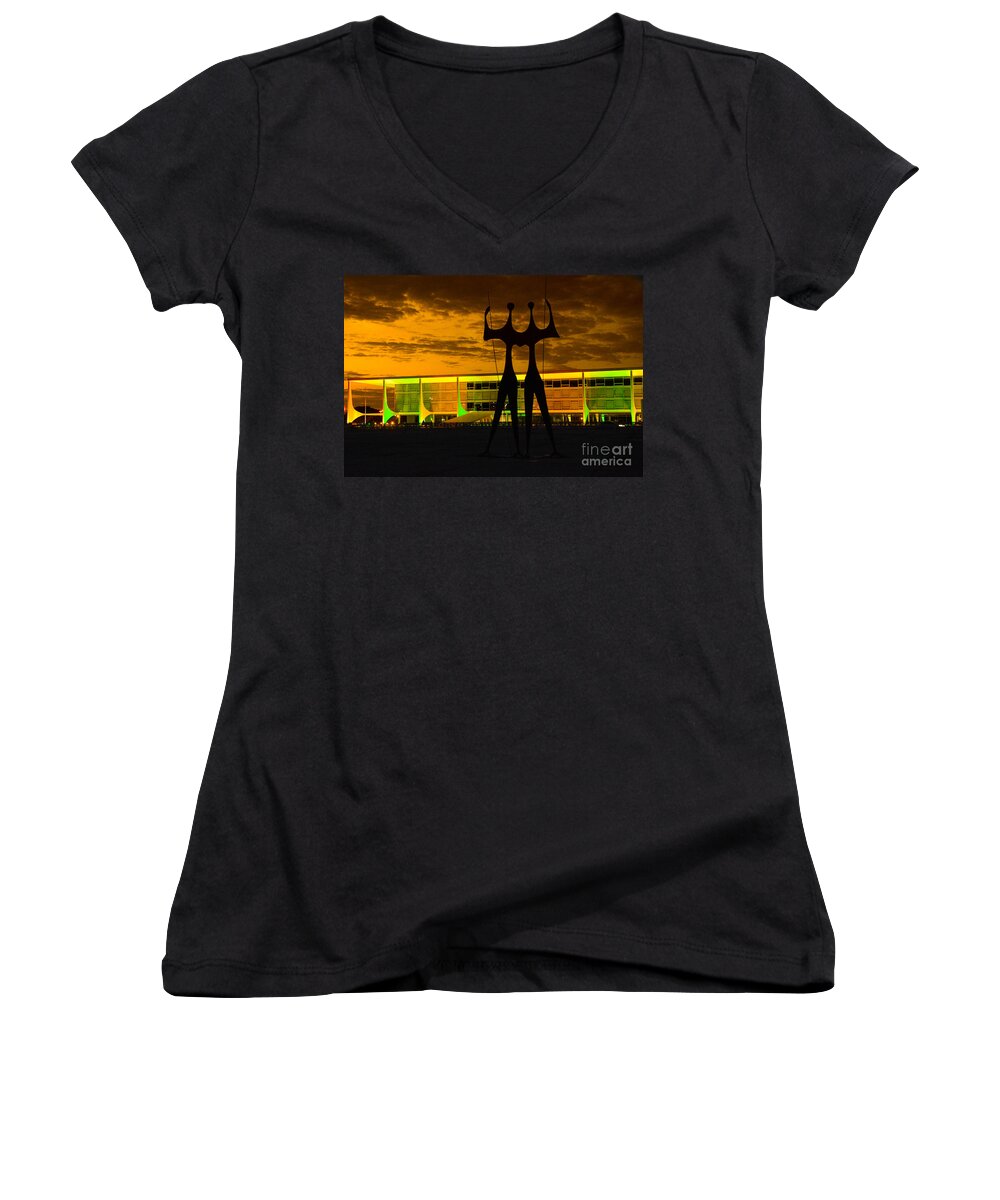 Brasilia Women's V-Neck featuring the photograph The Warriors by Metaphor Photo