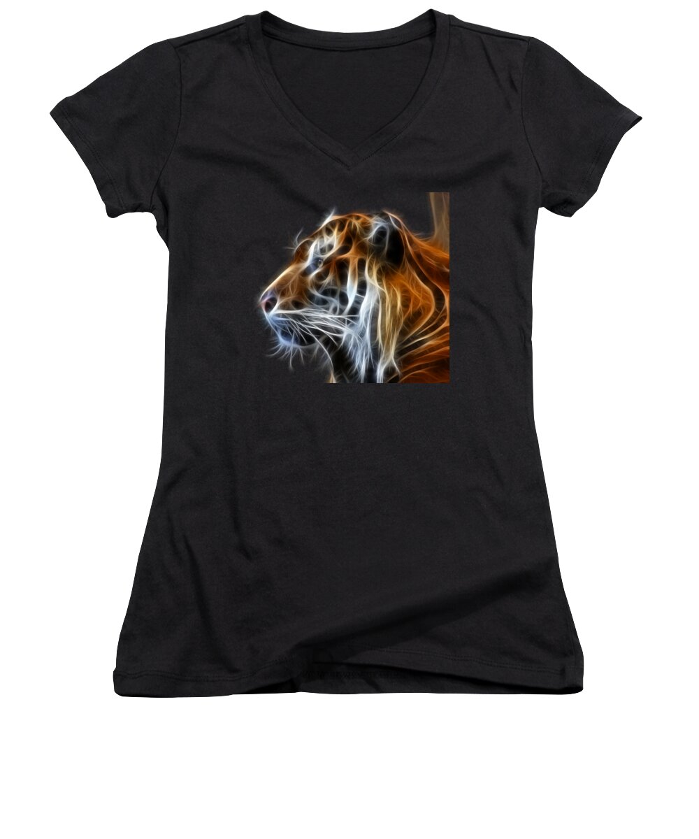 Tiger Women's V-Neck featuring the photograph Tiger Fractal by Shane Bechler