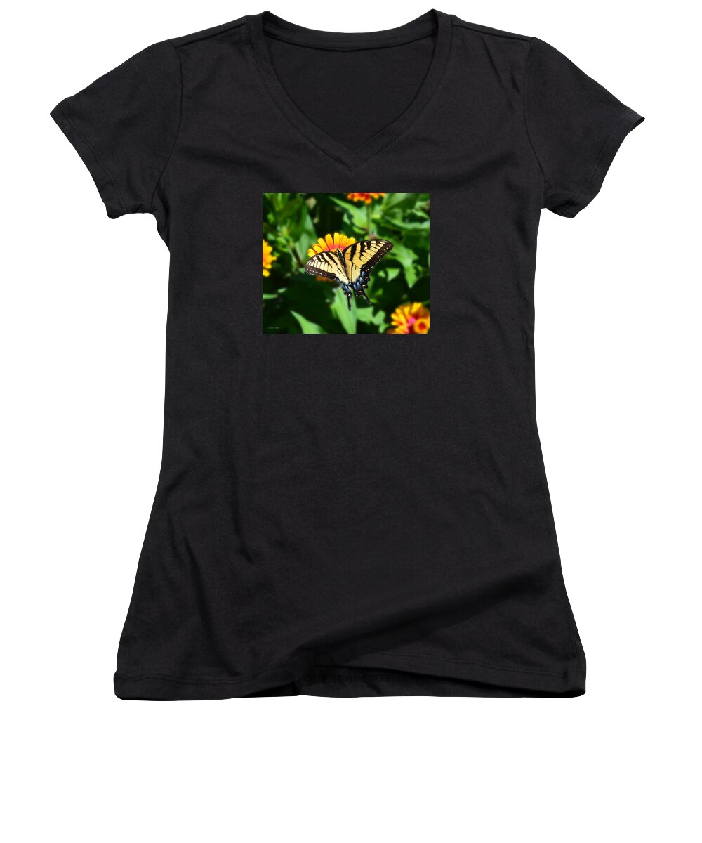 Butterfly Women's V-Neck featuring the photograph Tiger Swallowtail Butterfly by Kathy Kelly
