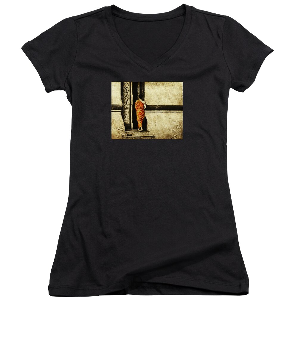 Buddha Women's V-Neck featuring the photograph Time for Prayer by Cameron Wood