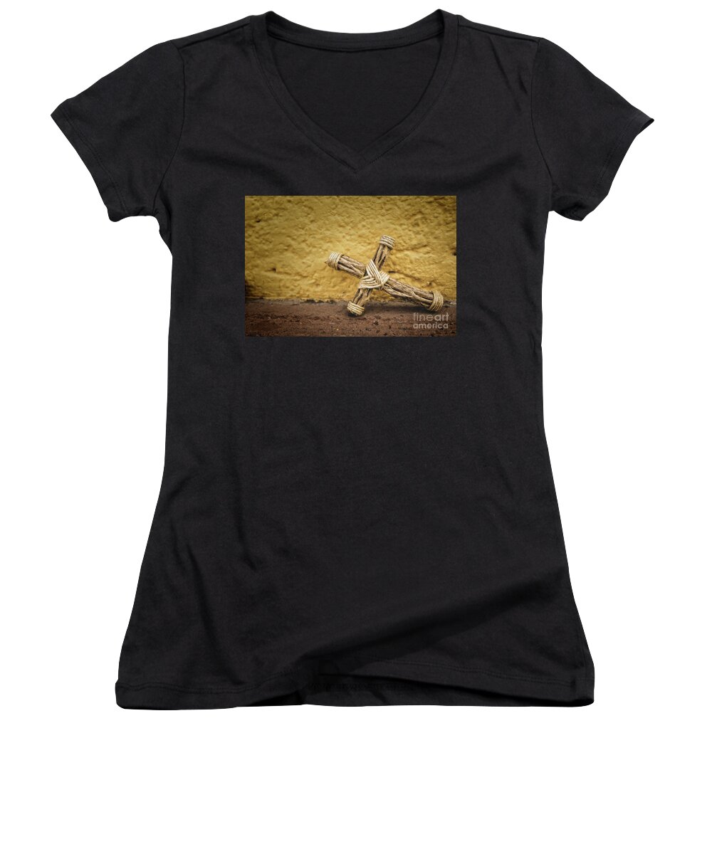 Tiny Cross Women's V-Neck featuring the photograph Tiny Cross by Imagery by Charly