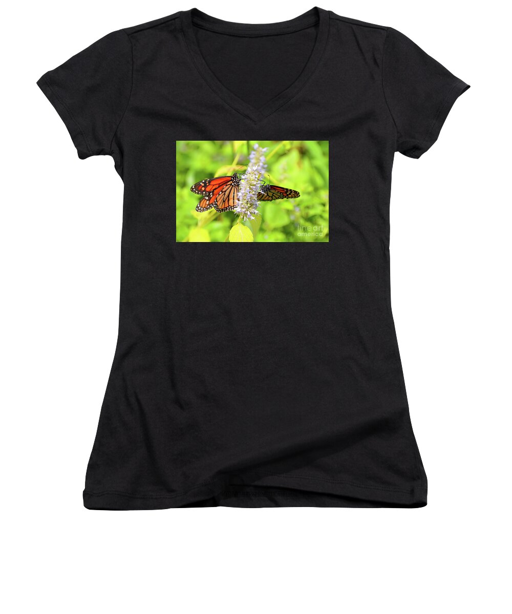 Monarch Women's V-Neck featuring the photograph Together We Can Fly So High by Robyn King