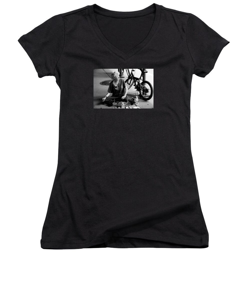 New York City Women's V-Neck featuring the photograph Too Much Homelessness by Monte Stevens
