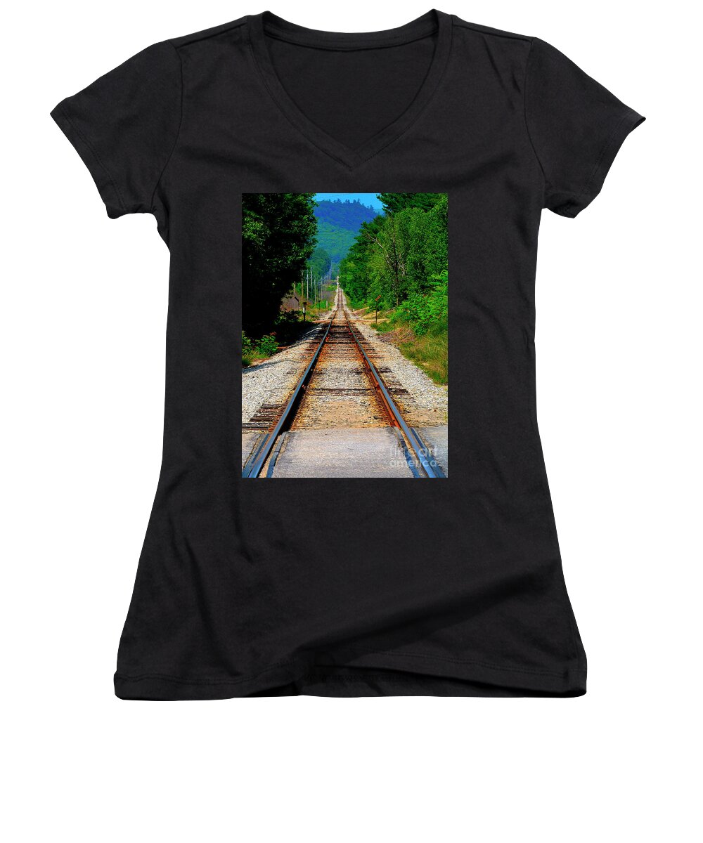 Railroad Women's V-Neck featuring the photograph Track by Alison Belsan Horton
