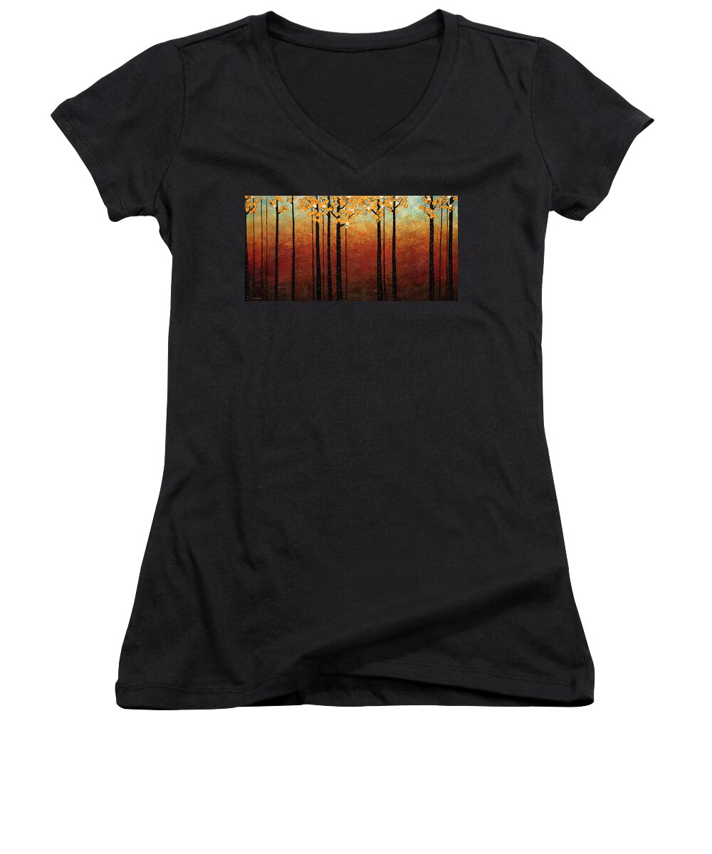 Tree Women's V-Neck featuring the painting Tranquilidad by Carmen Guedez