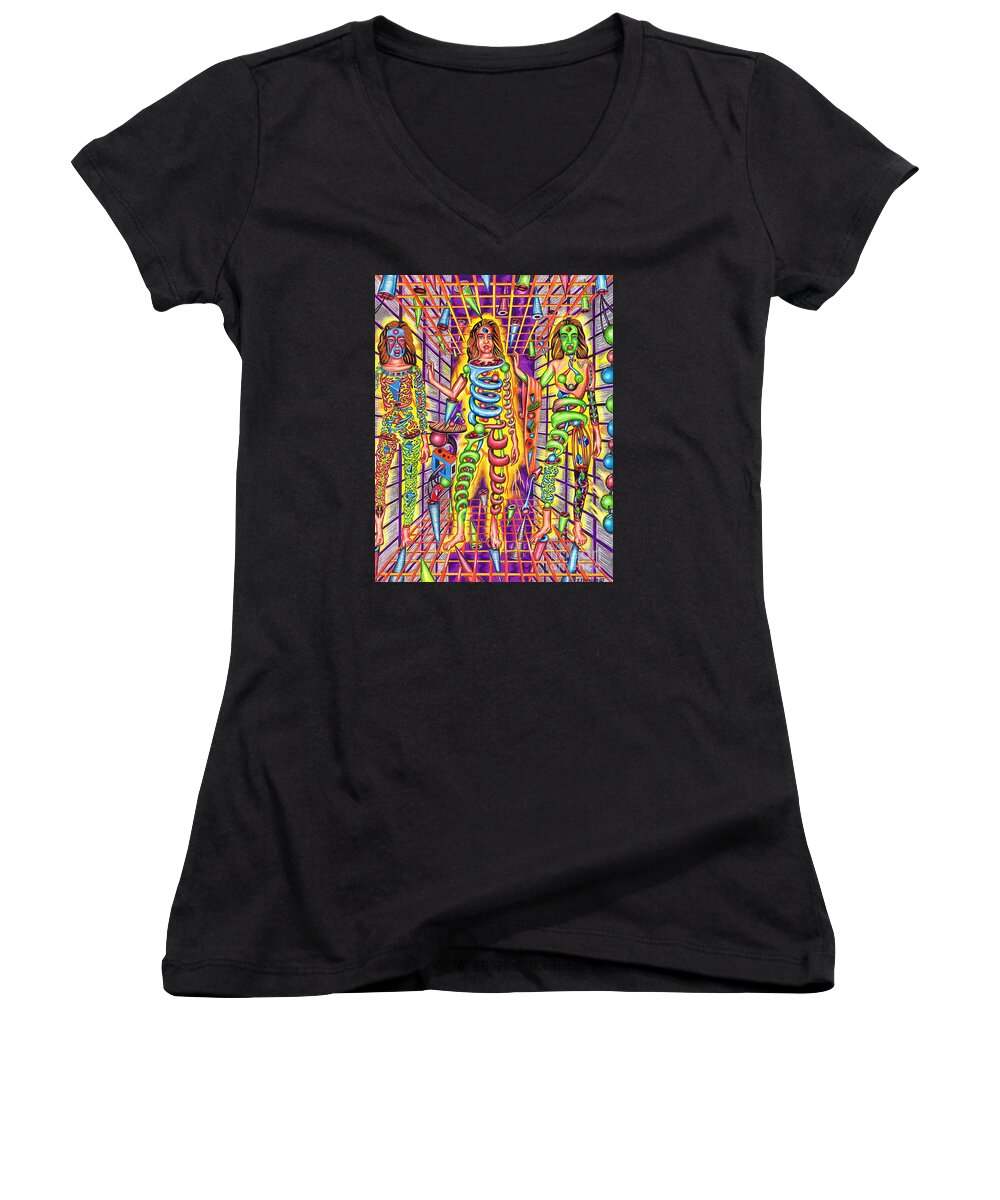 Universe Women's V-Neck featuring the drawing Transcendental Junction of a Cosmic Grotto by Justin Jenkins