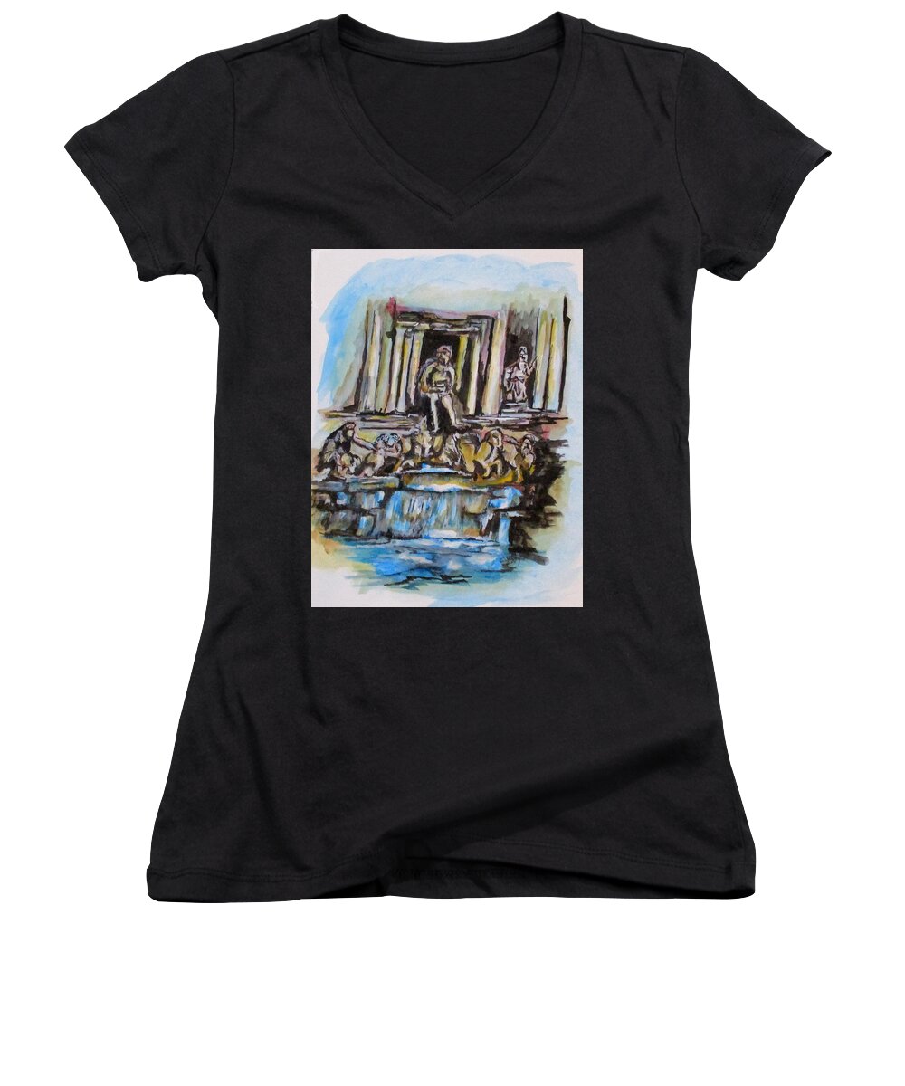 Rome Women's V-Neck featuring the painting Trevi Fountain, Rome by Clyde J Kell