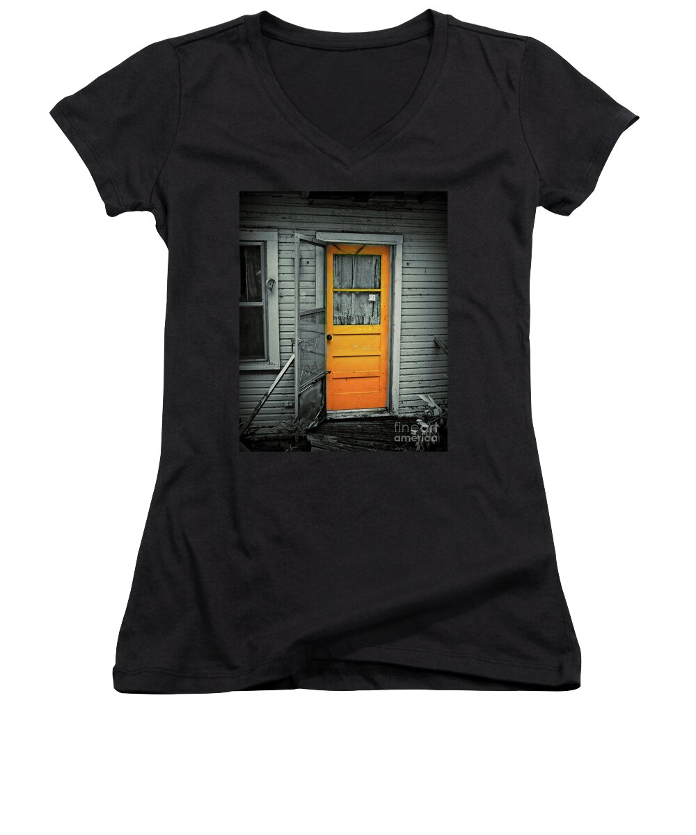 Door Women's V-Neck featuring the photograph Tuff Times by Perry Webster