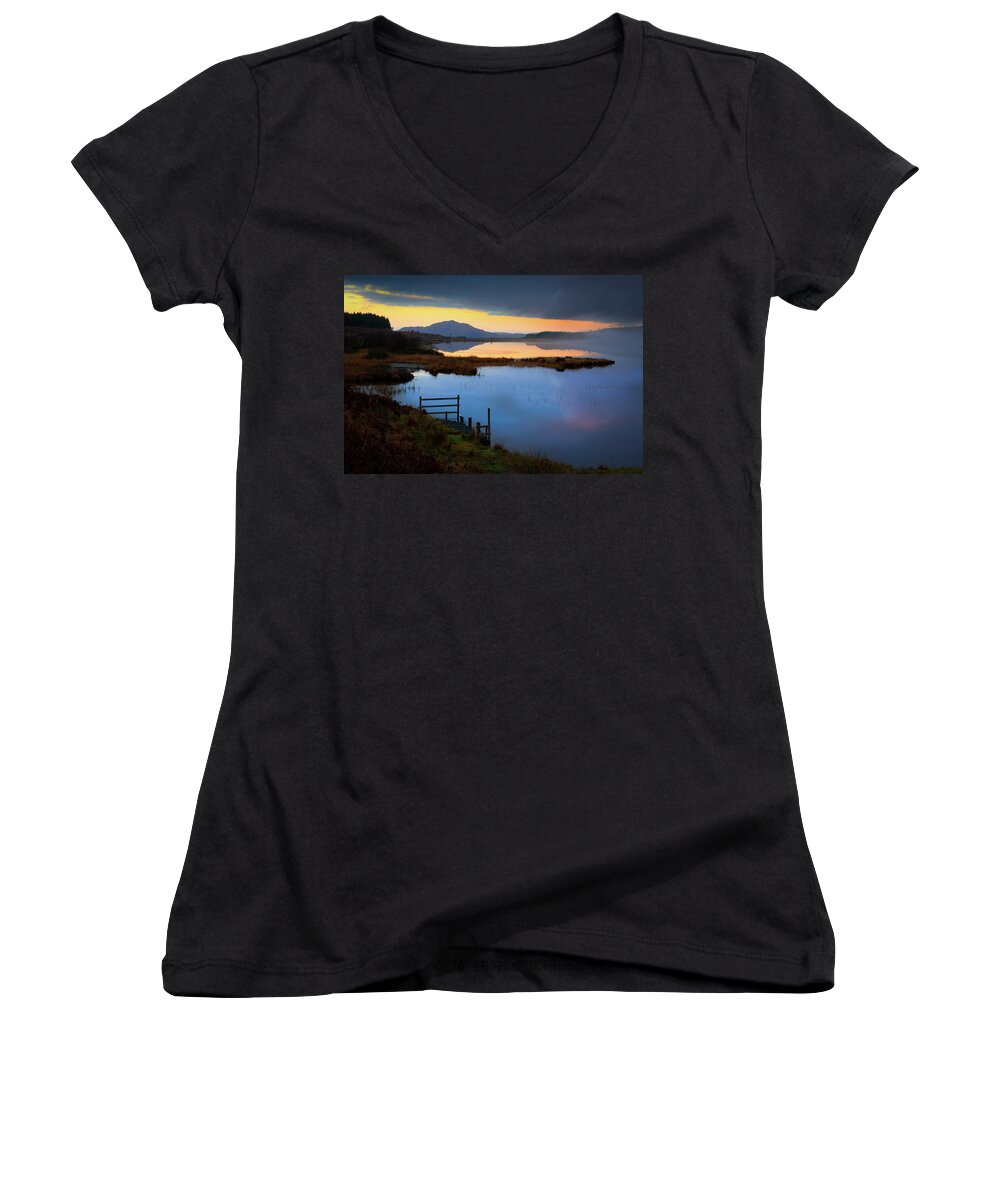 Scotland Women's V-Neck featuring the photograph Twilight, Loch Peallach by Peter OReilly