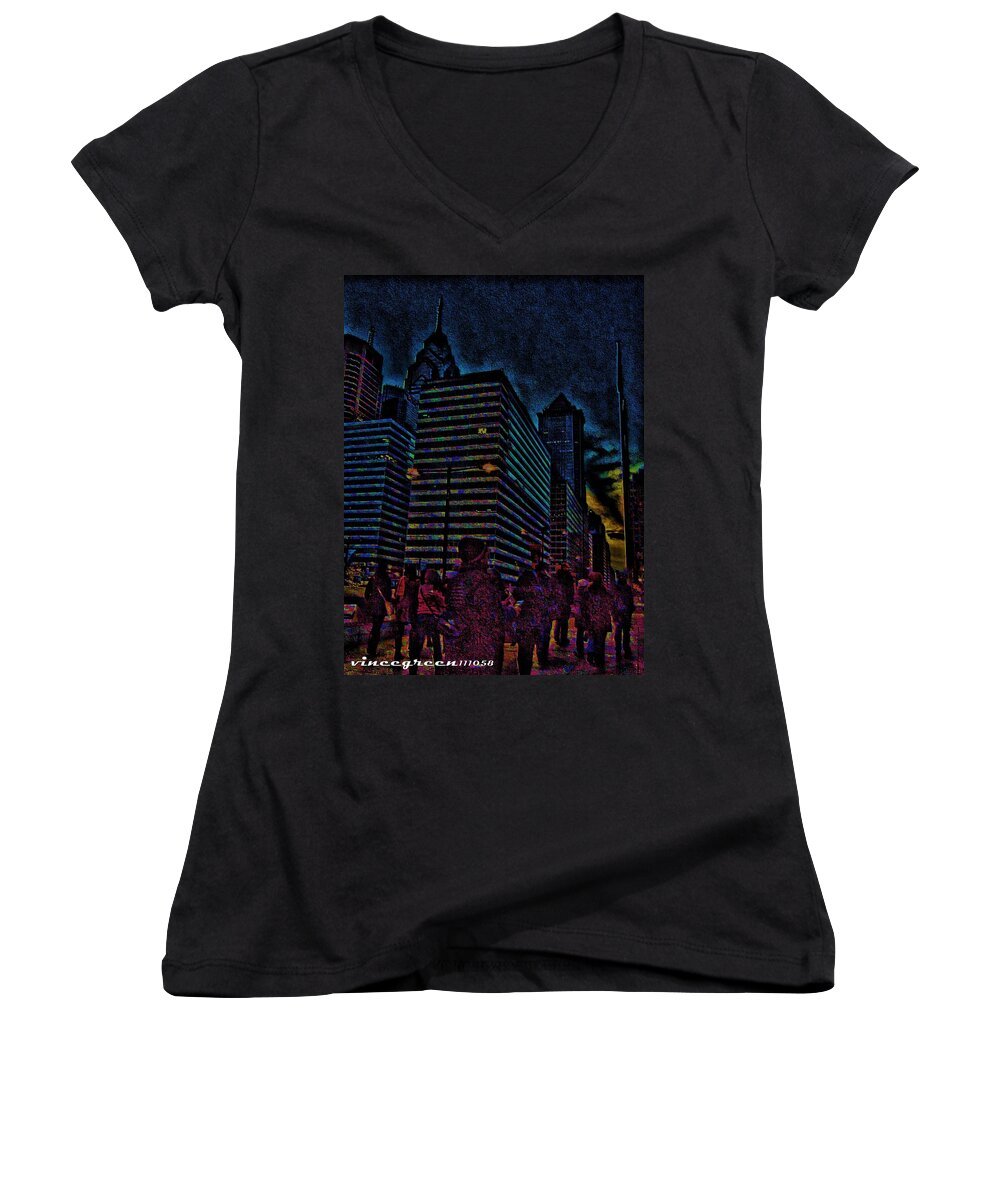 Philadelphia Women's V-Neck featuring the digital art Twilight of Uncertainty by Vincent Green