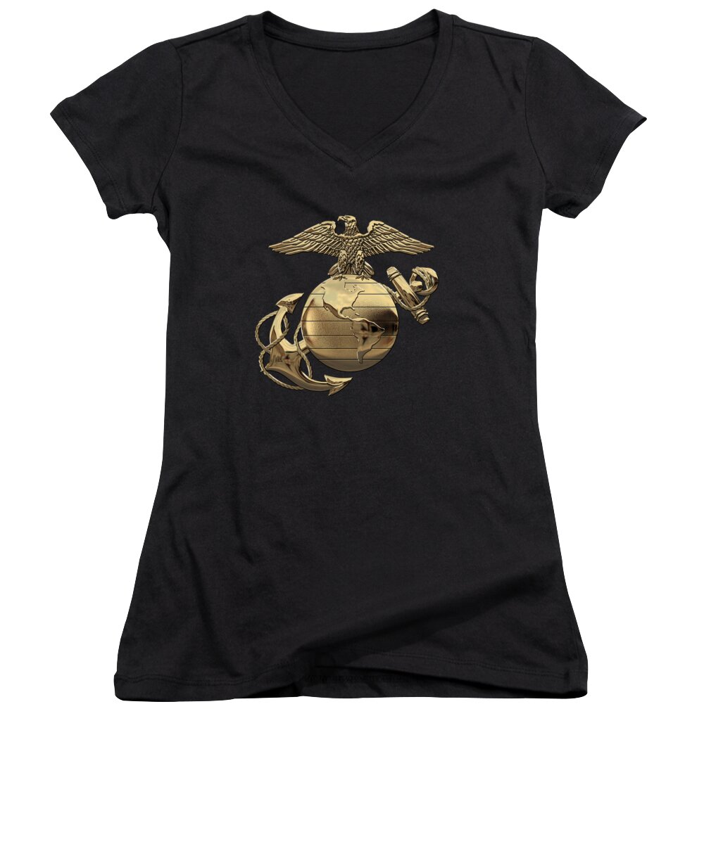 'usmc' Collection By Serge Averbukh Women's V-Neck featuring the digital art U S M C Eagle Globe and Anchor - N C O and Enlisted E G A over Black Velvet by Serge Averbukh