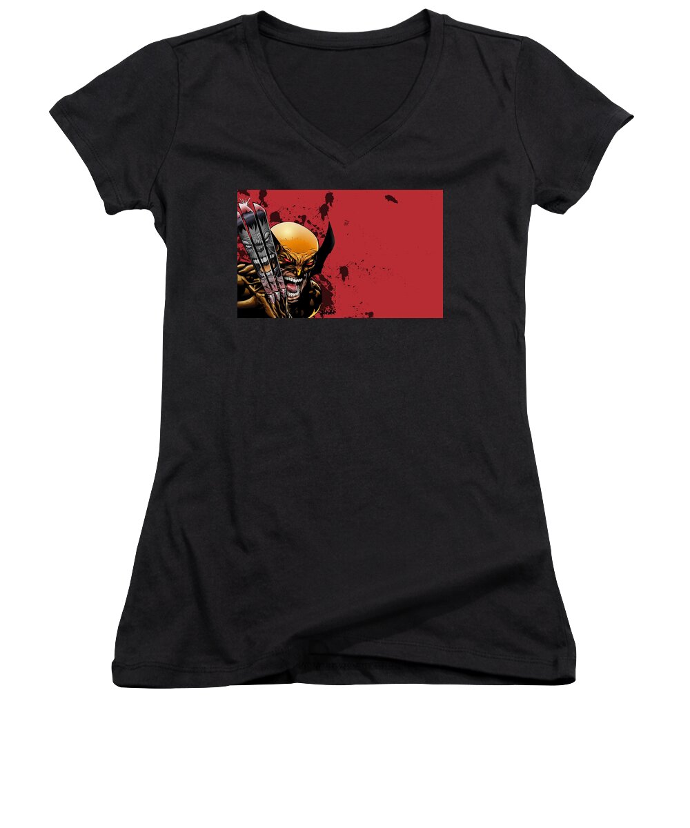 Ultimate Wolverine Vs. Hulk Women's V-Neck featuring the digital art Ultimate Wolverine Vs. Hulk by Super Lovely