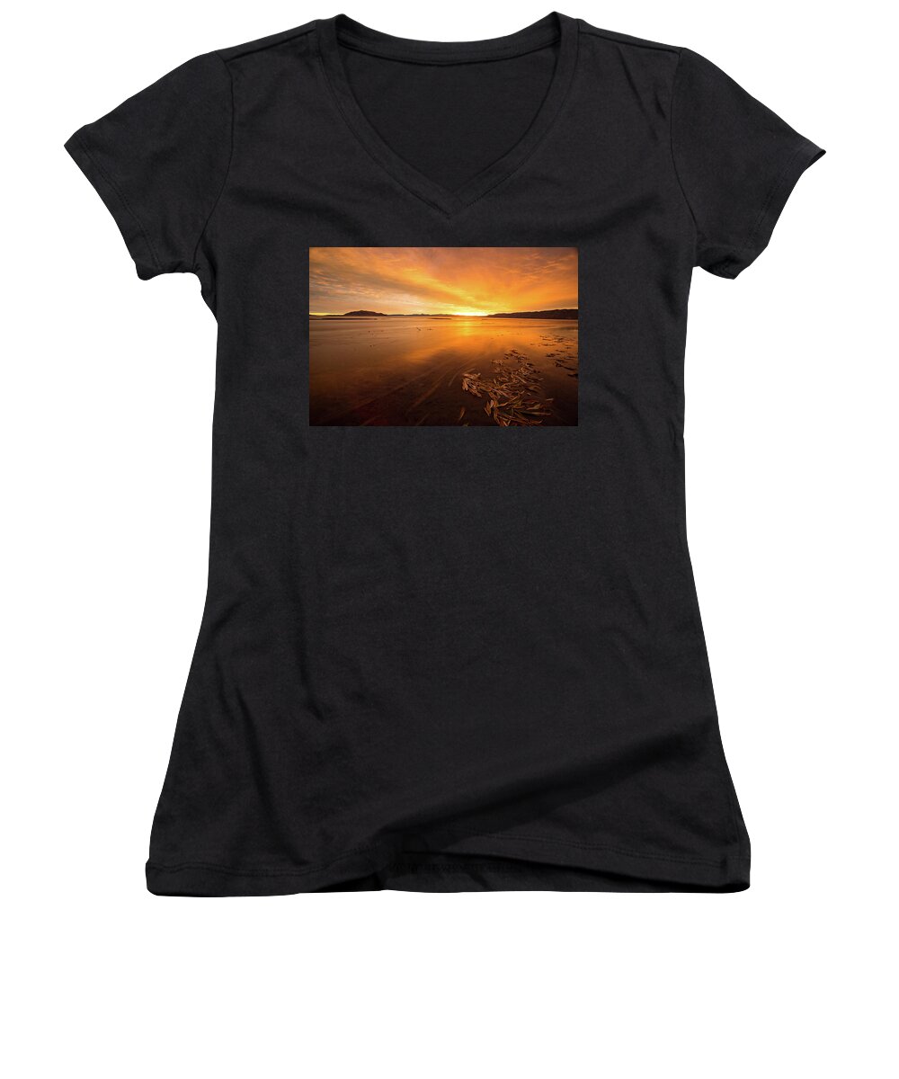 Utah Women's V-Neck featuring the photograph Utah Lake Sunset by Wesley Aston