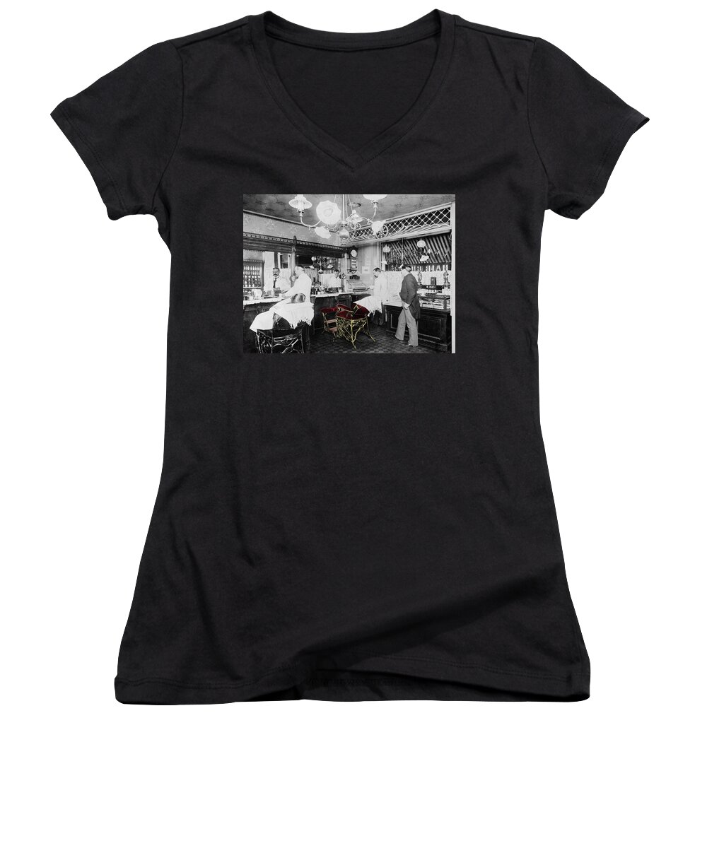 Barber Women's V-Neck featuring the photograph Vintage Barbershop 4 by Andrew Fare