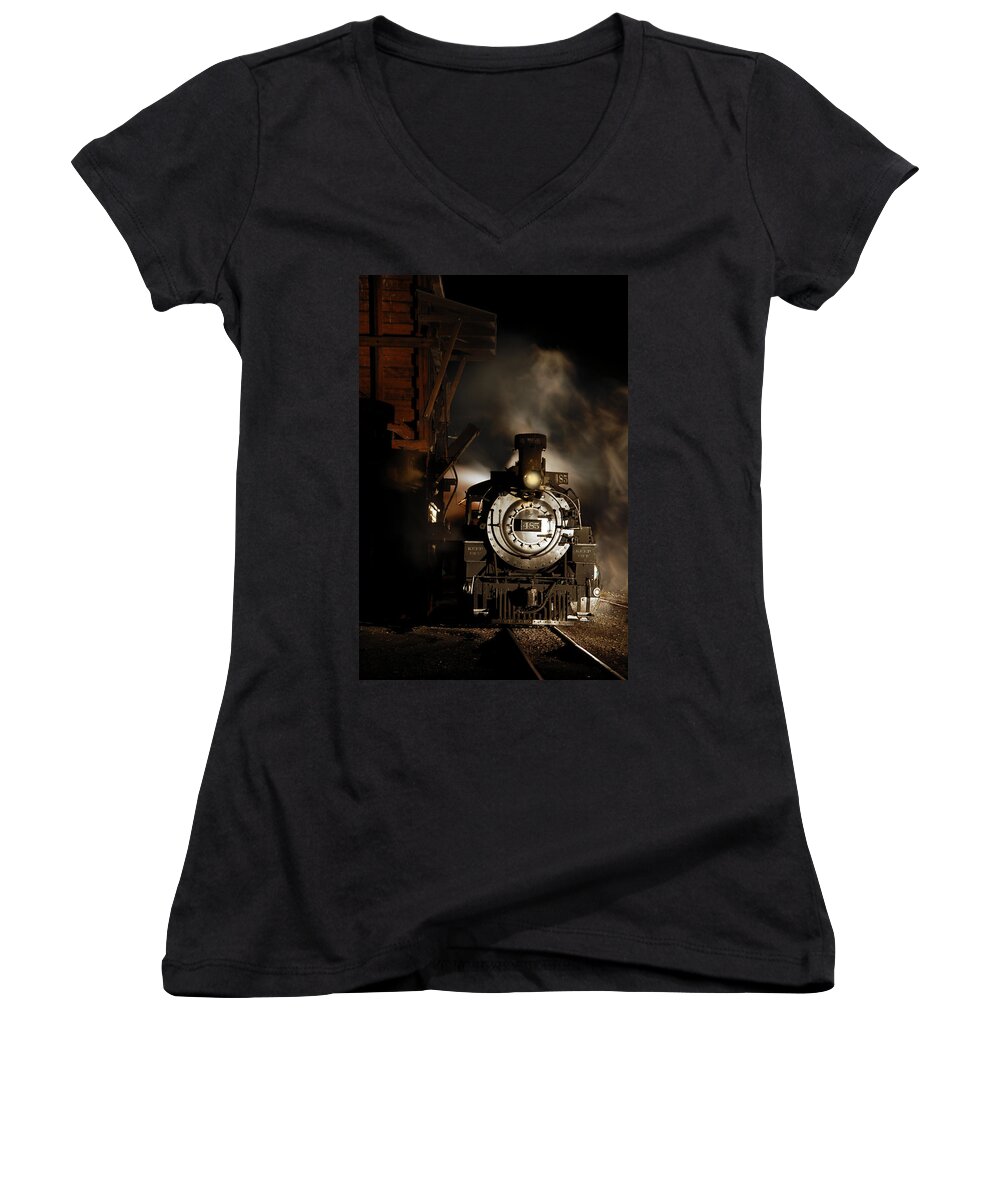 Steam Train Photographs Women's V-Neck featuring the photograph Waiting for More Coal by Ken Smith