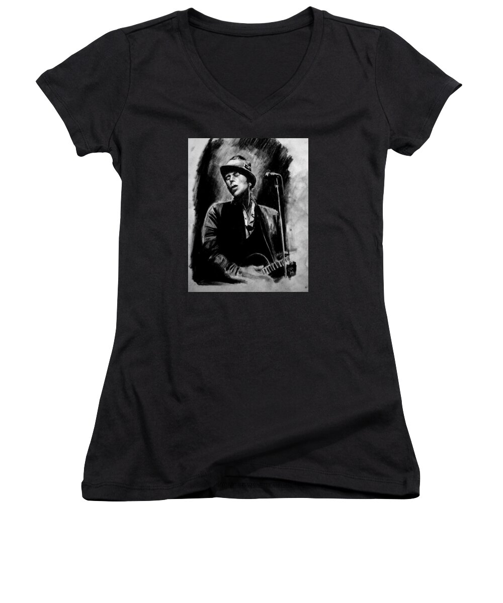 Tom Waits Women's V-Neck featuring the drawing Beer and a Shot by Carole Hutchison