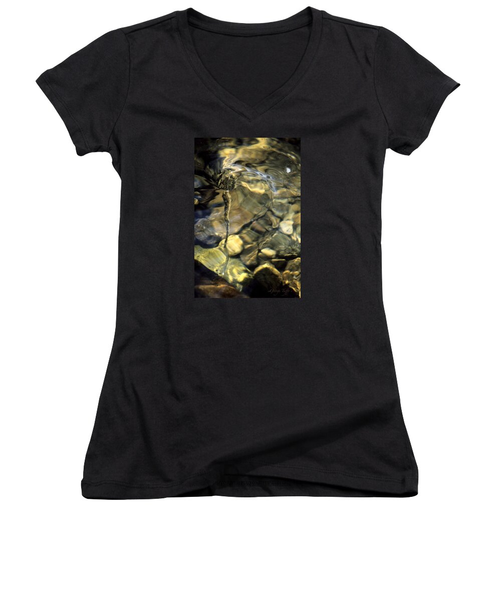 Water Creek Fourmile Canyon Spout Nature Water Rocks Colorado Women's V-Neck featuring the photograph Water spout by George Tuffy