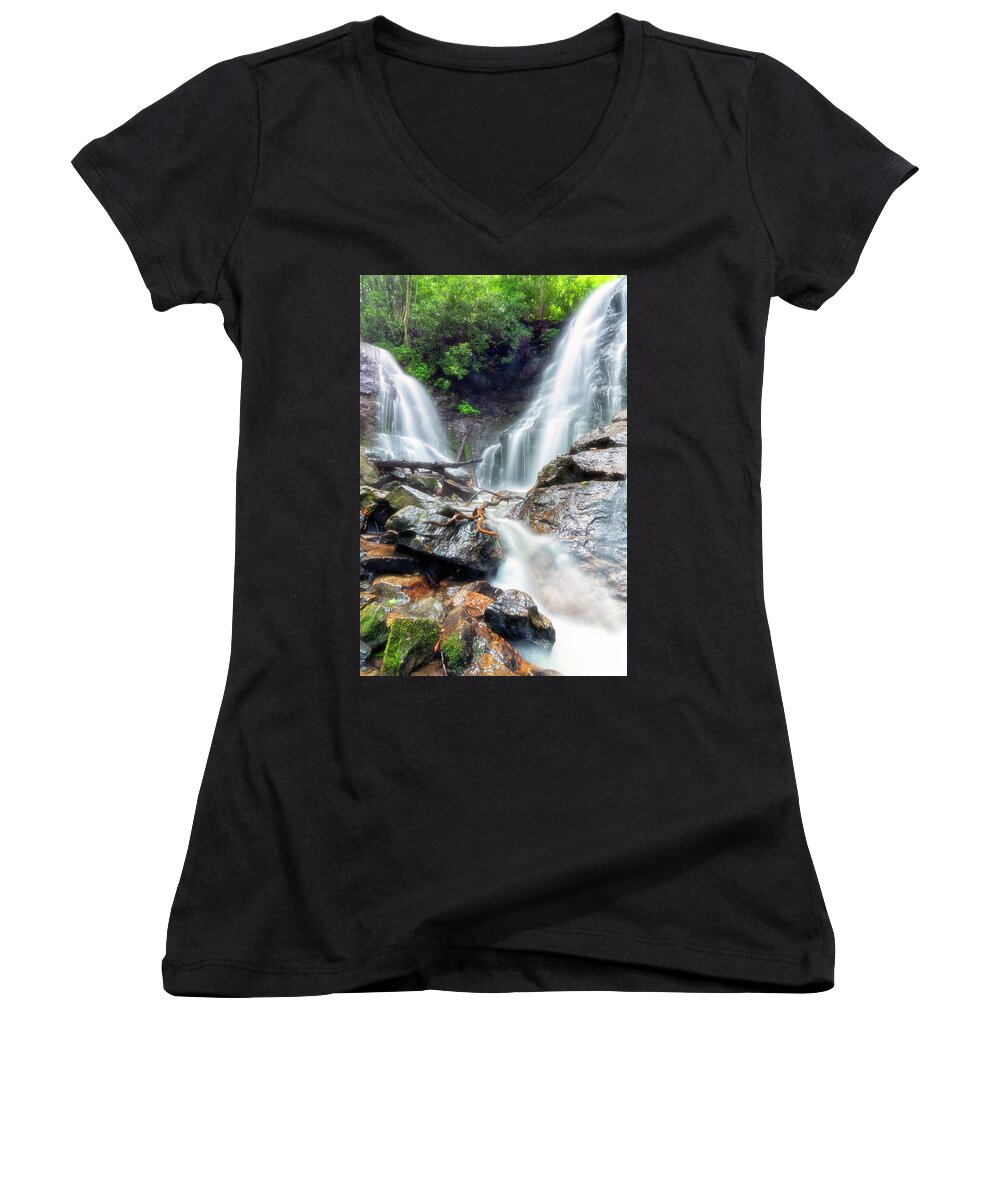 Waterfalls Women's V-Neck featuring the photograph Waterfall Silence by Russell Pugh