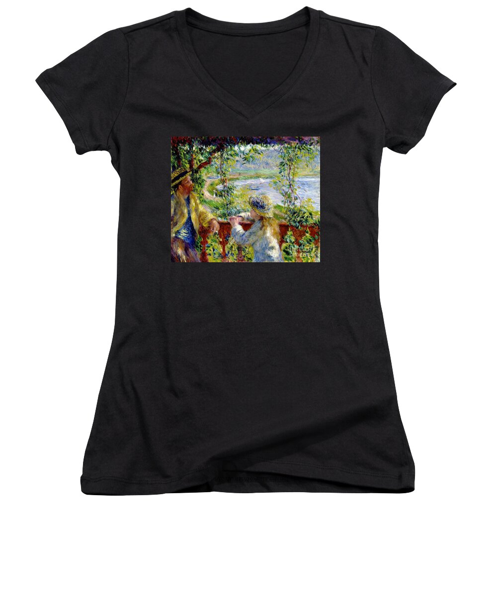 Waterside 1880 Women's V-Neck featuring the painting Waterside 1880 by Padre Art