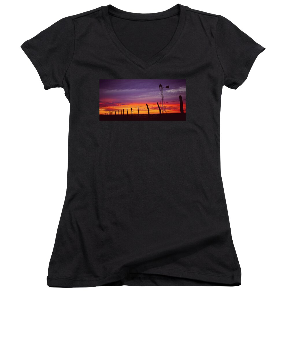 West Texas Women's V-Neck featuring the photograph West Texas Sunset by Adam Reinhart