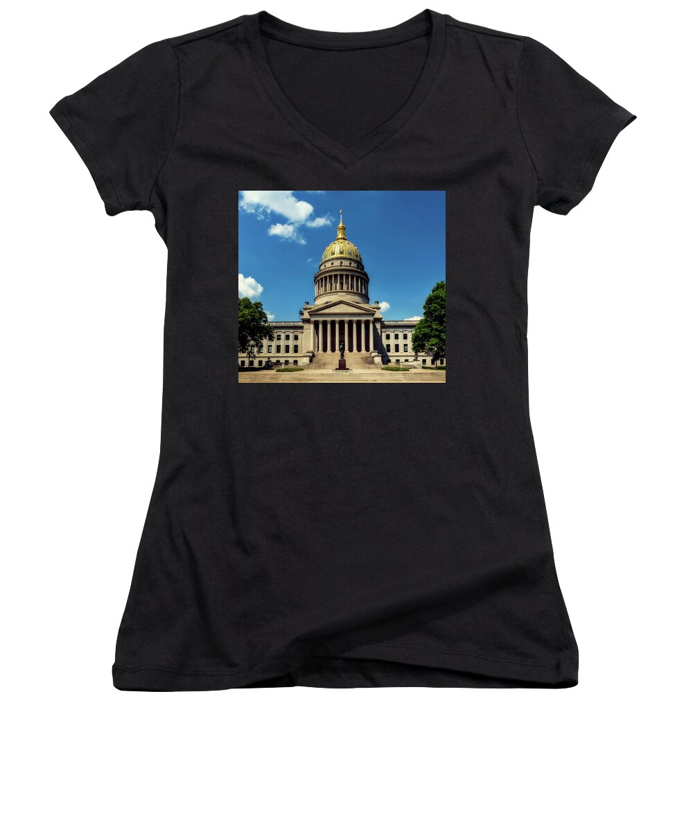 Charleston Women's V-Neck featuring the photograph West Virginia Capitol - Charleston by Mountain Dreams