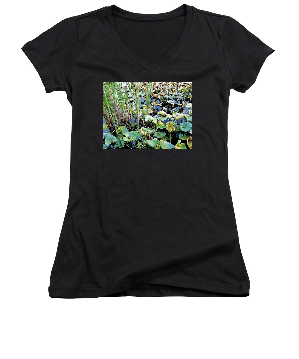 Wetlands Women's V-Neck featuring the photograph Wetlands Pond by Linda Carruth