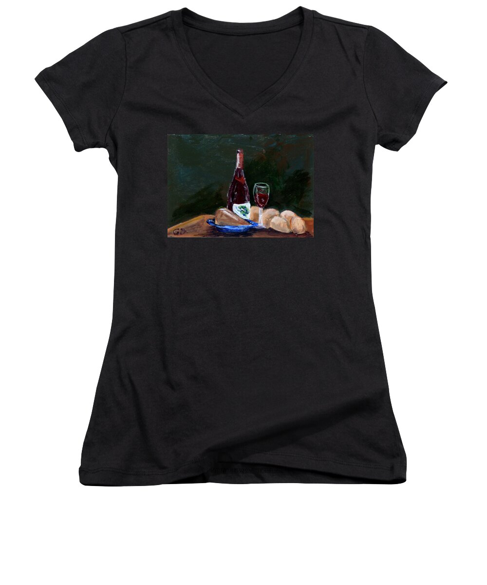 #still Life Prints Women's V-Neck featuring the painting White Wine by Gail Daley