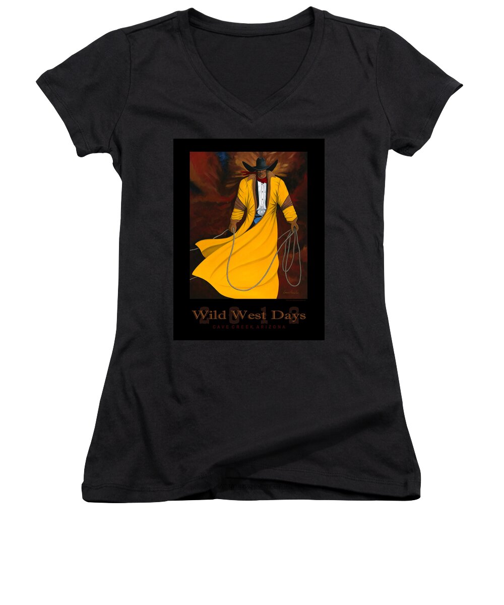 Cave Creek Wild West Days Women's V-Neck featuring the painting Wild West Days 2012 by Lance Headlee