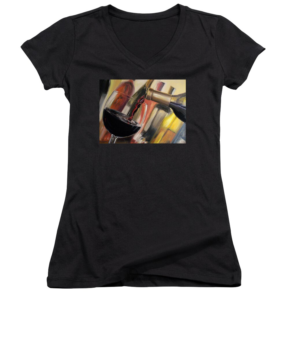 Wine Women's V-Neck featuring the painting Wine Pour II by Donna Tuten