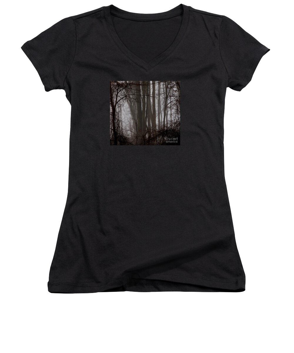 Woods Women's V-Neck featuring the photograph Winter Woods by Linda Shafer