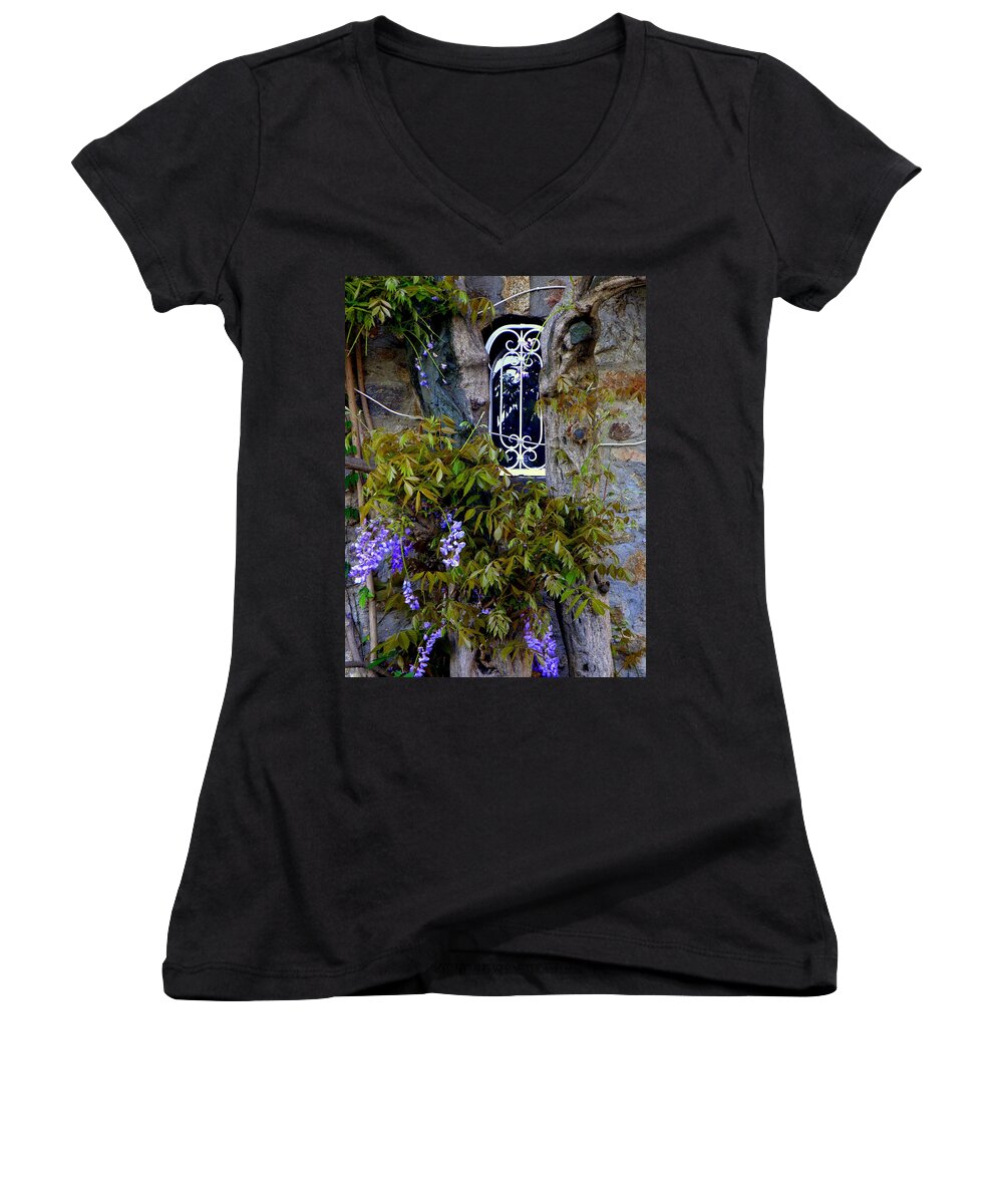 Wisteria Women's V-Neck featuring the photograph Wisteria Window by Lainie Wrightson