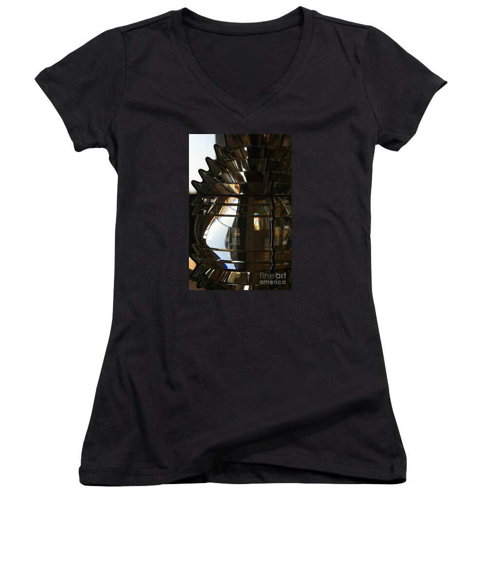 Lighthouse Women's V-Neck featuring the photograph Within The Rings Of Lenses And Prisms by Linda Shafer