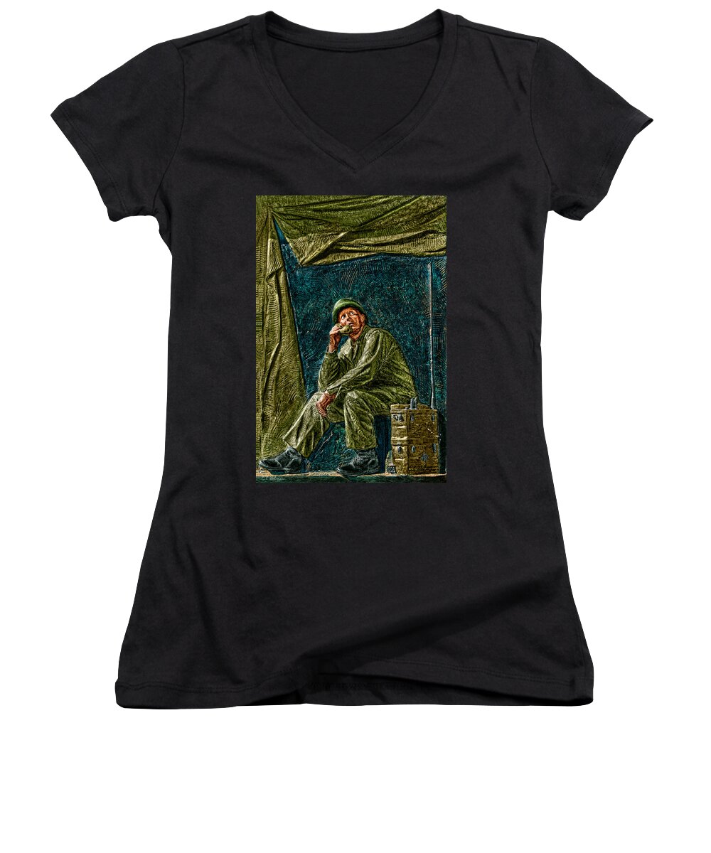 National Wwii Memorial Women's V-Neck featuring the photograph WWII Radioman by Christopher Holmes