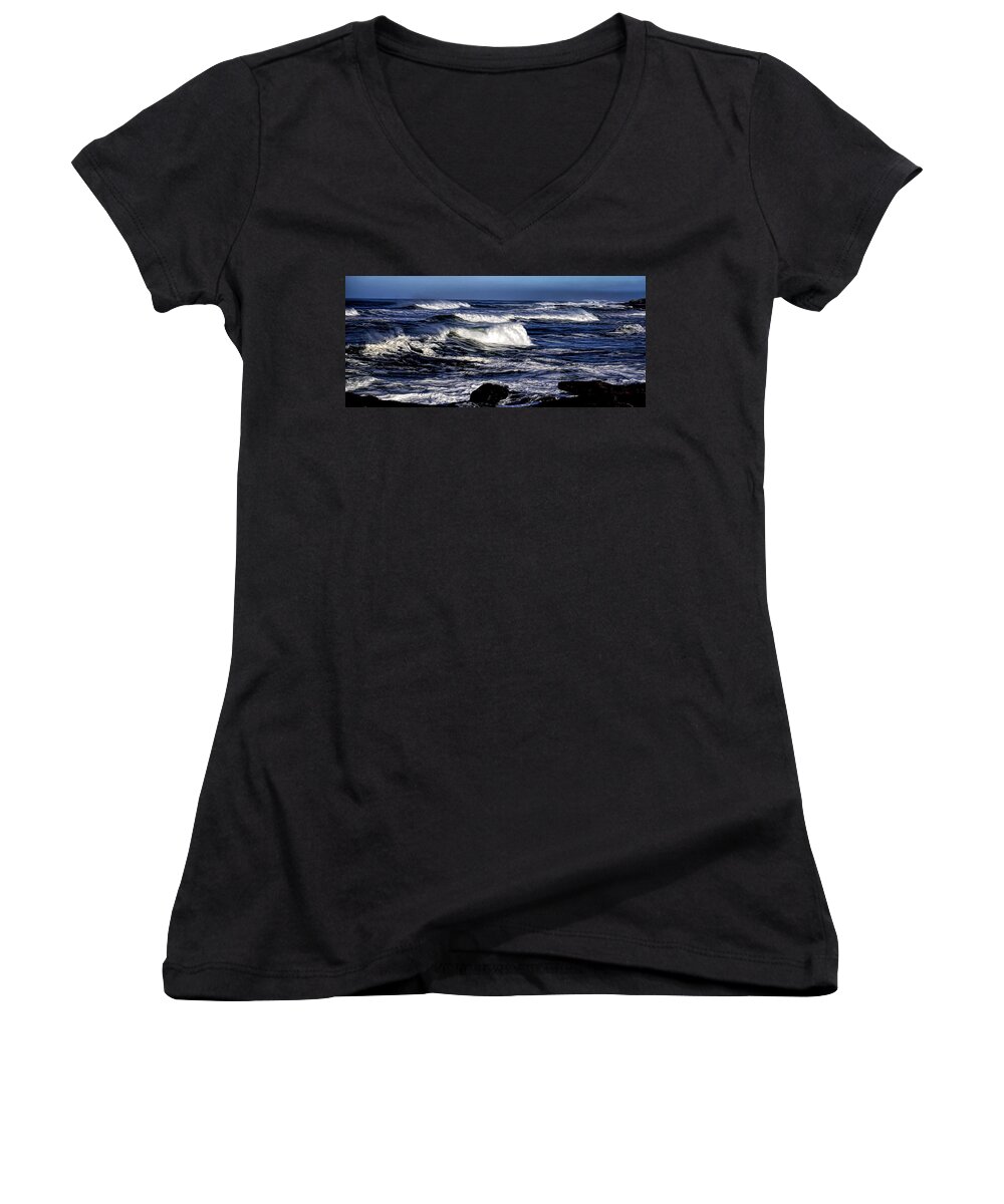 Yachats Women's V-Neck featuring the photograph Yachats Bay by Nick Kloepping