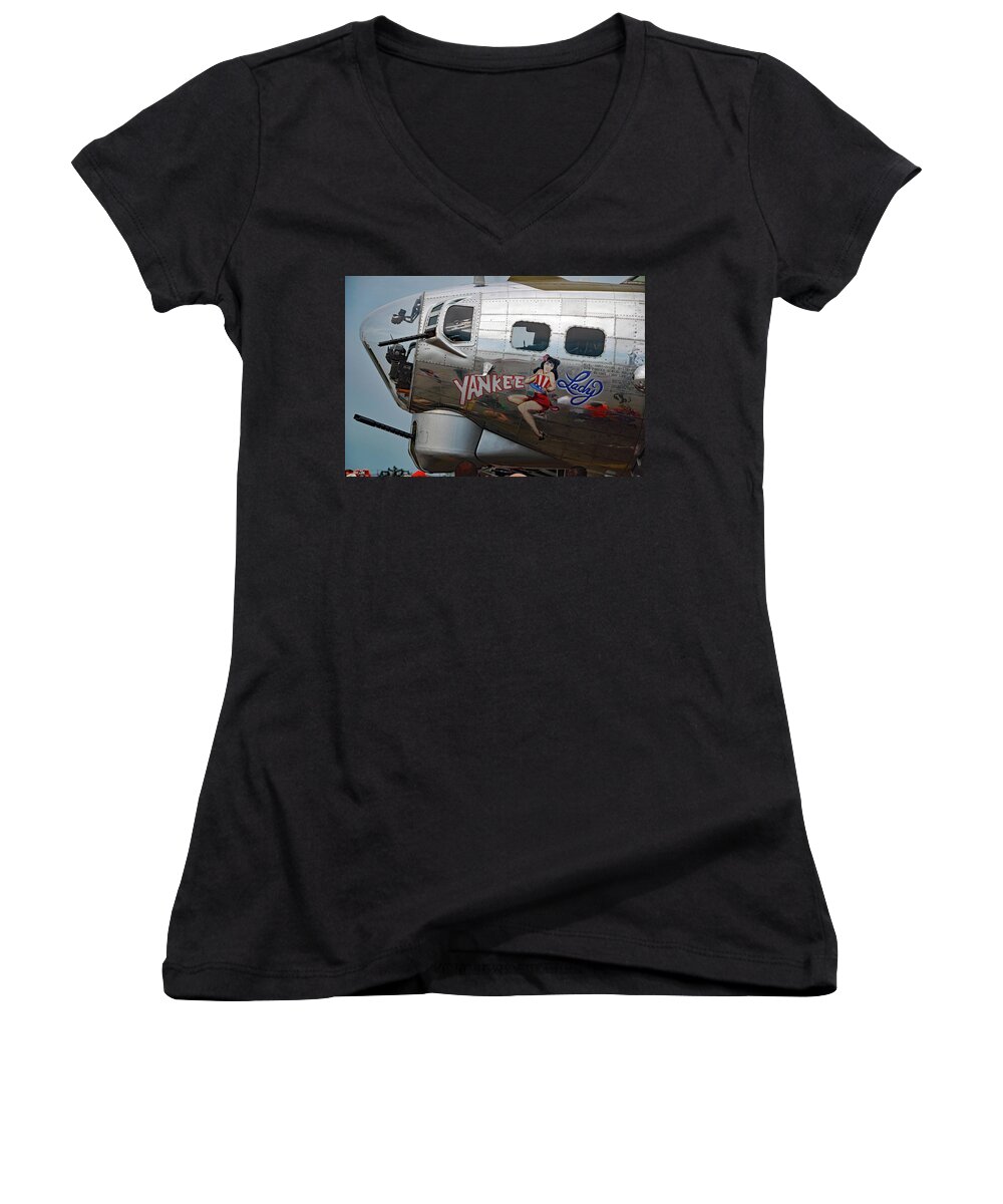 Aviation Women's V-Neck featuring the photograph Yankee Lady by John Schneider