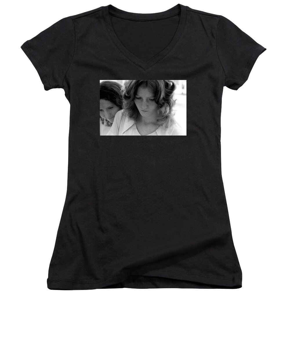 Phoenix Women's V-Neck featuring the photograph Yearbook Signing, 1972, Part 2 by Jeremy Butler