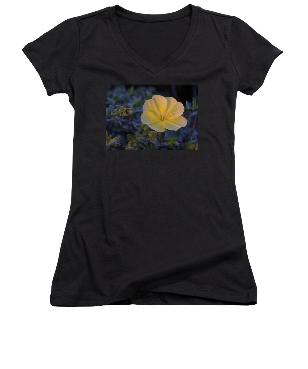 Yellow Women's V-Neck featuring the photograph Yellow Beach Evening Primrose by Marie Hicks