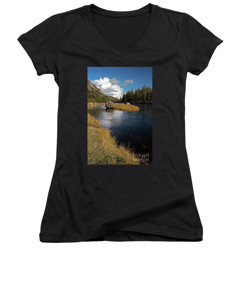 Yellowstone National Park Women's V-Neck featuring the photograph Yellowstone Nat'l Park Madison River by Cindy Murphy - NightVisions